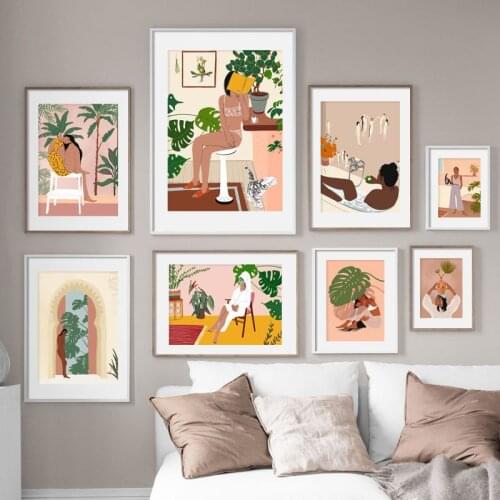 Abstract Fashion Vintage Girl illustration Wall Art Canvas Painting Nordic Posters And Prints Wall Picture For Living Room Decor