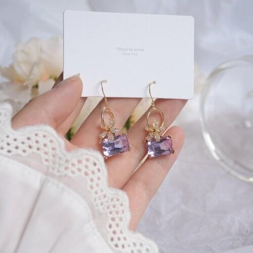 Ins Hot Sale 14K Real Gold Flower Dangle Earrings for Women 925 Silver Needle Zircon Geometric Drop Earrings