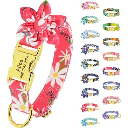 Printed Dog Collar Customized Personalized Dog Name Collars Pet Buckle Collar Free Engraved Pet Name Phone Number