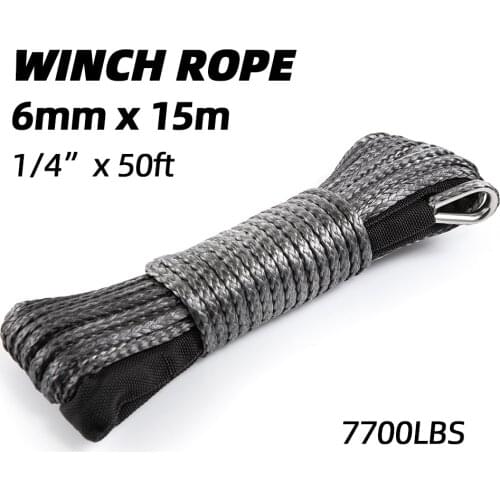 Winch Rope String Line Cable with Sheath Gray Synthetic Towing Rope 15m 7700LBs Car Wash Maintenance String for ATV UTV Off-Road