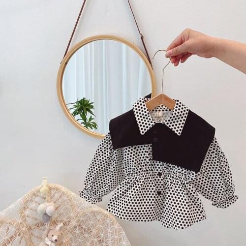 Spring kids girls clothes long sleeve polka dot shirt coats for toddler children girls clothing fashion design waist shirt