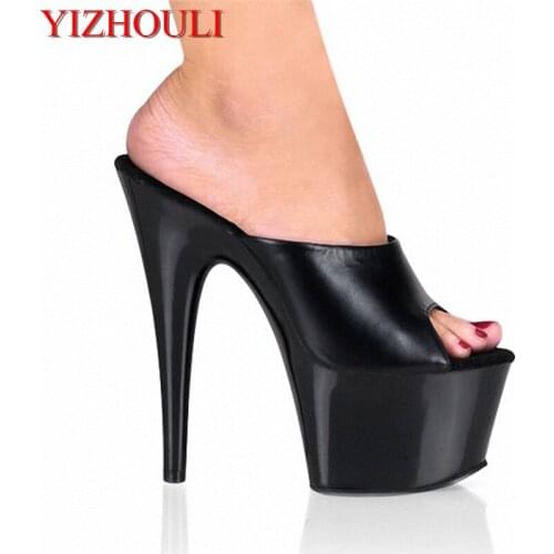 17CM Black Ankle Strap High Heels Sexy Womens 7 Inch Stripper Dancer High Heels Shoes Fashion Stripper Shoes