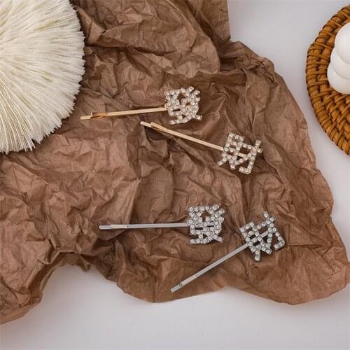 Fortune Hair Clip Rhinestone Word Clip Bangs Clip New Year Side Clip Festive Hair Accessories Korean Headdress Female Trend
