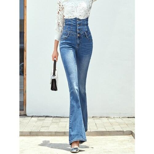 Women jeans Slim autumn High waist Solid color boot cut pant jeans Woman 1258
