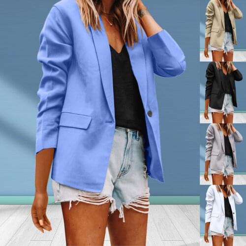 Office Lady Autumn Lapel Blazer Jackets Womens Solid Color Button Lapel Slim Cardigan Temperament Suit Coat skinny 2021 Jacket