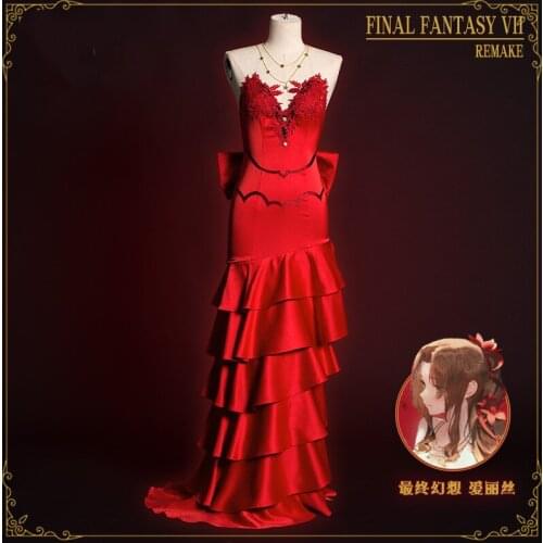 Anime Final Fantasy 7 Remake Alice Role Play Red Dress Elegant Lovely Uniform Cosplay Costume Women Halloween Free Shipping 2020