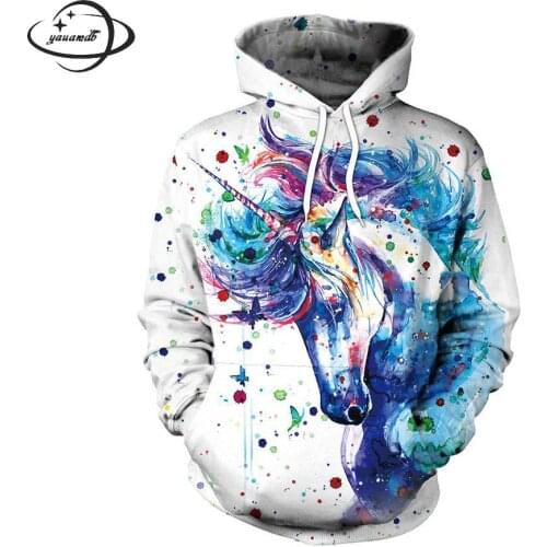 Yauamdb Women Hoodies 2017 Autumn Winter Size M-2xl Female Hooded Pullover Unicorn 3d Print Hoody Sweatshirts Ladies Jackets Y50