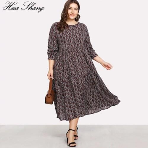 Autmn Winter Dress Women O Neck Long Sleeve Retro Floral Print Maxi Long Dresses Plus Size Loose Oversized Ladies Tunic Dress