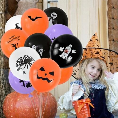 10Pcs 12Inch Ghost Cat Bat Balloon Scary Haunted House Prop Happy Halloween Decoration Air Baloons Birthday Party Supplies