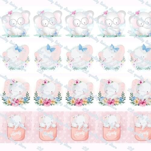 16-75MM Cartoon Animals&Elephant Printed Grosgrain Ribbon 50Yards/Roll Tape Clothing Bakery Gift Wrapping Accessory Hairbow Head