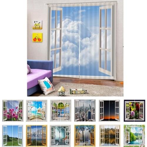 2Pcs Landscape Scenery Window Door Curtains Blinds 3D Printed Decoration
