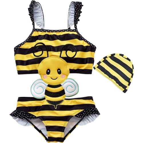 2021 Kavkas Kids Baby Girls Swimming Wear with Hats One Piece Cartoon Animals Baby Swimsuit Swimwear Bathing Suit Bikini Clothes