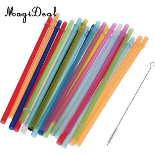 25 Pieces Colorful Reusable Hard Plastic Drinking Mason Jar Straws with Cleaning Brush Home Party Baby Shower Tableware