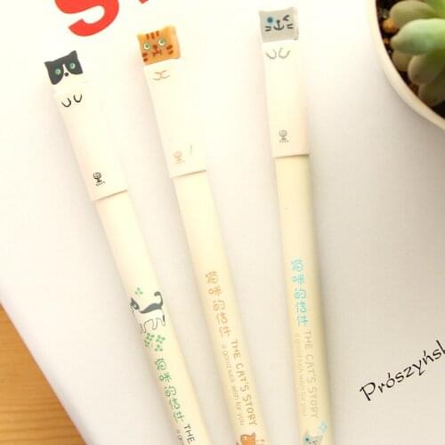3pcs Cute Cat Gel Pen The Cats Story Printing Black Color Ink ballpoint Pens Zakka Office Accessories School Supplies F533