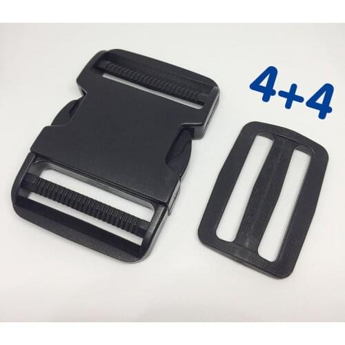 4sets 2inch 5cm Plastic Clasp Side Release Buckles - Includes 4 Triglide Adjustment Clips - Best for Replacement bag clip buckle