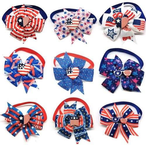 50pcs Pet Dog Grooming Accessories Independence Day Puppy Dog Bow Ties Dog Grooming Product Necktie Pet Supplies
