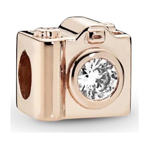 100% 925 Sterling Silver Beads Rose Gold Camera Charm Fits Pandora Bracelet Women DIY Jewelry Making