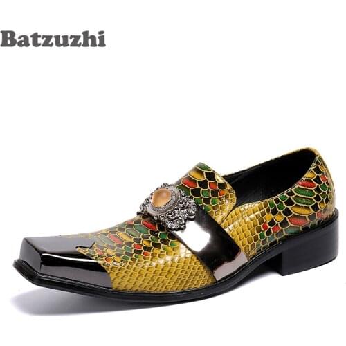 Batzuzhi Mens Shoes Luxury Italian Style Handmade High Quality Leather Dress Shoes Men Gold Formal Business Leather Shoes Male