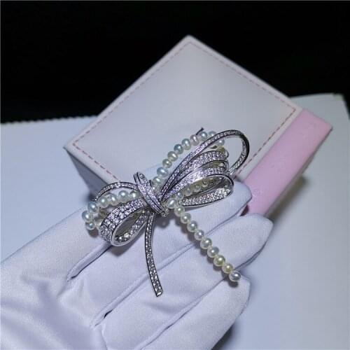 Shinning Bowknot Brooch Jewelry Women DIY Handmade Freshwater Pendant Fashion New Breastpin Christmas Gifts