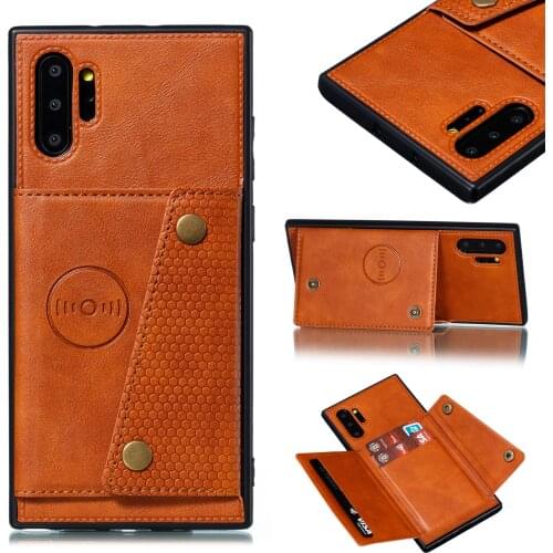 Leather Phone Case For Samsung Note 10 Pro Wallet Credit Card Protective Back Cover with Metallic Button For Man Bussiness A80