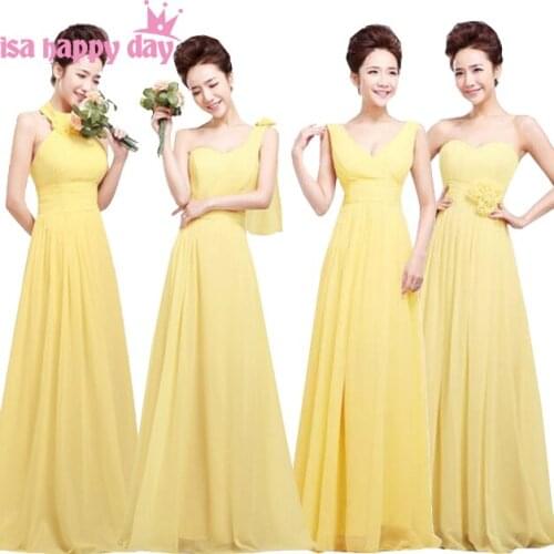 Country style long modest bridesmaid yellow chiffon brides maid girl bridemaids floor length dresses under $50 2020 dress