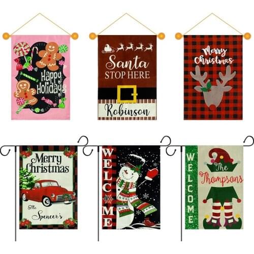 1pc Christmas Hanging Flags Santa Claus Gnome Double-Sided Printing Holiday Banner Home Yard Garden Decor Xmas Party Supplies
