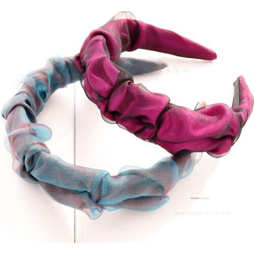 Hot Sale New Fashion Hairband Plain Color Yarn Lace Fabric Pleated Headband Korean Headbands for Women Hair Accessories