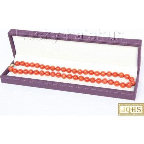 Graduated natural 17" 10mm round dark red coral beads Strand knotted necklace gold clasp j9793