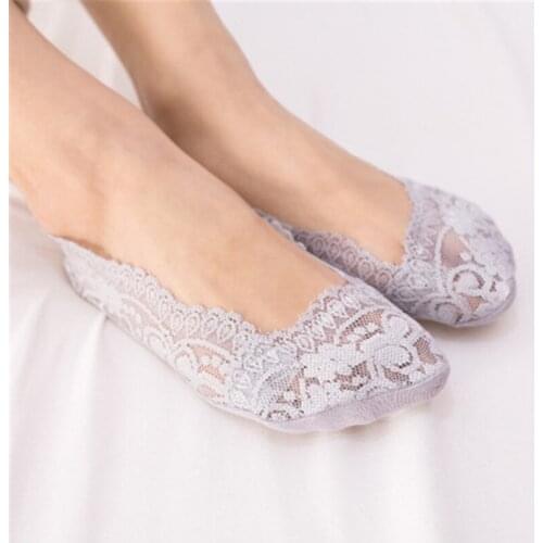 Summer women girl Silica Gel Lace Boat Socks Invisible Cotton Sole Non-slip Antiskid Slippers Anti-Slip Sock 1pair=2pcs