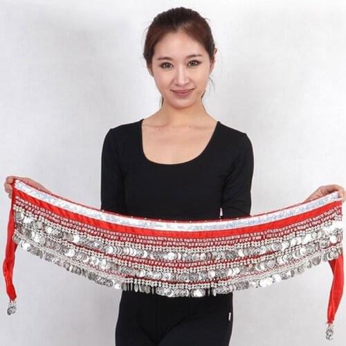 2016 Hot selling women cheap new belly dance hip scarf 338 gold coins belly dancing chains velvet belt for sale