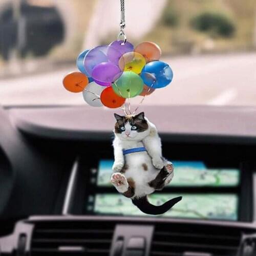 Cute Cat Car Hanging Ornaments With Colorful Balloon Funny Wind Chimes Hanging Ornament Decoration for Auto Home Decor