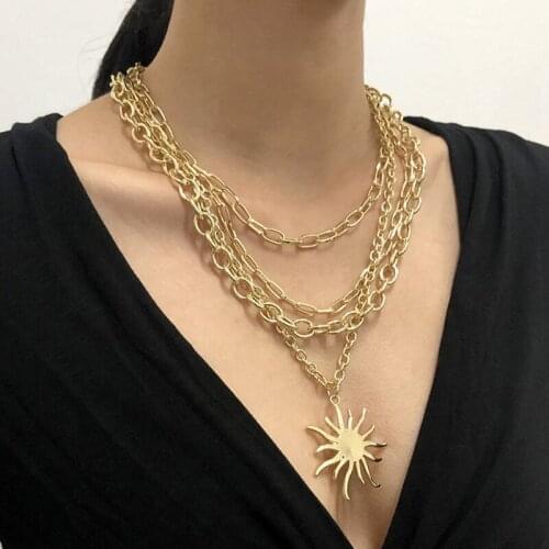 Stainless steel multi-layer golden sun necklace European and American fashion personality multi-layer necklace jewelry