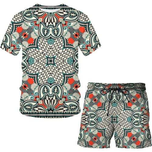 Fashion Beach Pants Summer 3d Printing T-shirt Men And Women Striped Pattern T-shirt Short Sleeve + Shorts 2-piece Sports Suit