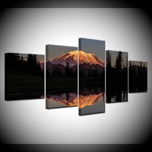 Sunset landscape 5 pieces mural painting modular wallpaper poster print home decoration in Mount Rainier Lake Park