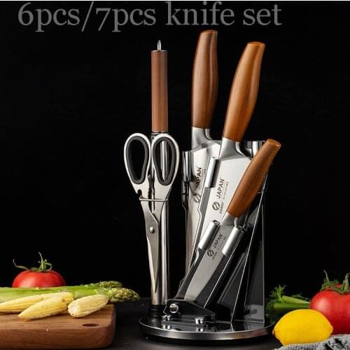Japanese 6pcs/7pcs Knife Set Slicing Chopping Kitchen Knives Sets Santoku Chefs Cleaver Sharpener Knife Holder Scissors Set