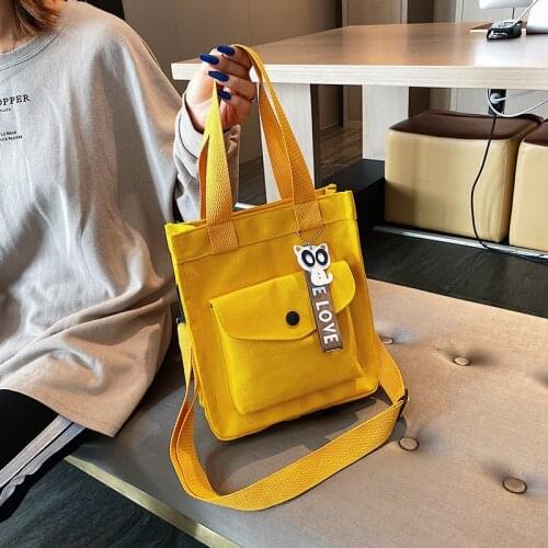 2020 New Canvas Women Shoulder Bag Lady Cotton Tote Shopper Bag Hasp Pocket Cloth Eco Reusable Shopping Bag Handbag Square Bag