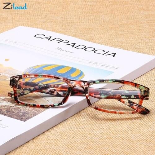 Zilead Printing Square Reading Glasses Comfy PC Resin Hyperopia Optical Eyewear Prescription Presbyopia Diopter+1to+4 For Unisex