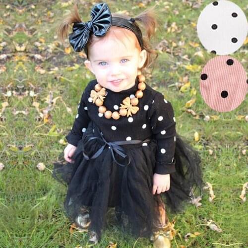 Long Sleeve Dots Girl Dress Princess Vestido Menina Bow Crochet Baby Girl Knit Dress Kids Dresses Party Wedding Pageant Tulle