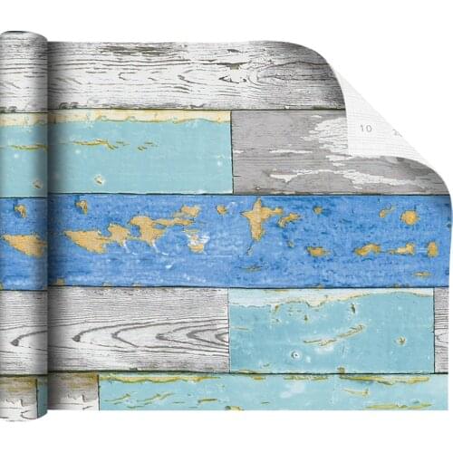 Vinyl Film Peeled And Stick Blue Wood Grain Wallpaper Decorative Self Adhesive Wall Stickers For Furniture Cabinet Easy To Clean