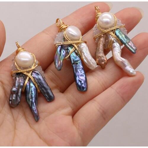 Natural Gem Pearl Crystal Bud Irregular Shape Winding Gold Wire Pendant DIY Retro Necklace Sweater Chain Jewelry Making 22x45mm
