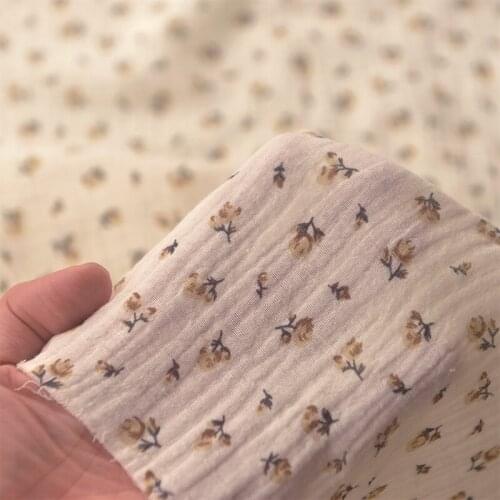 Half A Meter Sells Double-layer Cotton Fabric Garden Yellow Flower Print Coat Skirt Dress Baby Clothes Bag Handmade Diy Fabric