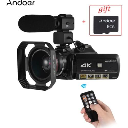 Andoer AC3 Professional Video Camera 4K Profesional Camcorder w/ Extra 0.39X Wide Angle Lens + Lens Hood +External Microphone