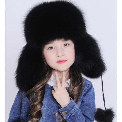 New Childrens Fox Fur Hats For Men And Women Winter Baby Ear Protection Warm Lei Feng Hat Real Fur High Quality Fashion Caps