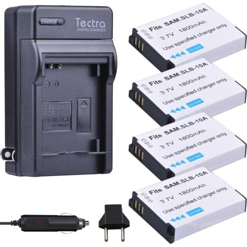 Tectra 4Pcs SLB-10A SLB10A Battery + Digital Charger for Samsung HMX-U10 HMX-U100 SL720 SL310W SL820 HZ15W z1