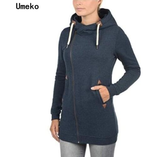 Umeko Women Zipper Drawstring Hooded Two Pockets Slim Casual Long Sleeve Sweatshirts Female Loose Sports Clothes Autumn Spring
