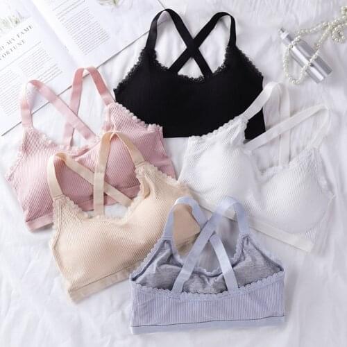 Women Wireless Wrapped Chest Bra Tank Top Underwear Padded Cotton Solid Lingerie Female Crop Tops Cross Strap Back Breathable