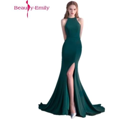 Beauty Emily New Sexy Long Green Stain Mermaid Evening Dresses 2019 Sleeveless Backless Formal Occasion Party Prom Dresses