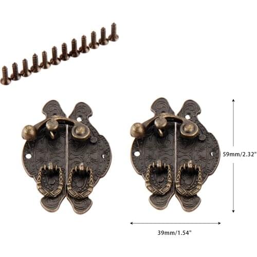 2pcs Vintage Box Latch Clasps Antique Bronze Hardware Decorative Jewelry Gift Wooden Box Hasp Latch Hook With Screws 59*39mm