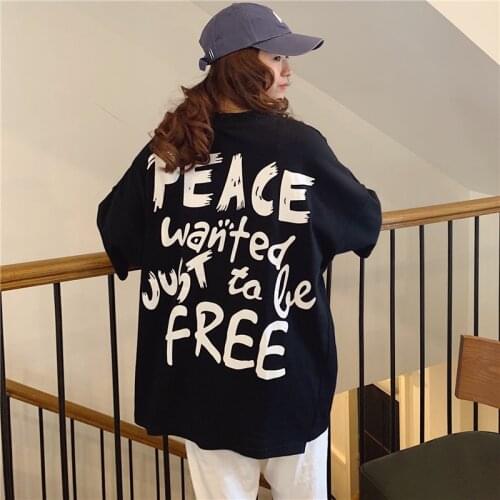 2021 Fashion Ladies Summer Dress Kawaii Wide T-shirt Women Fashion Aesthetic Clothes Retro Simple Best Friend Womens Clothing