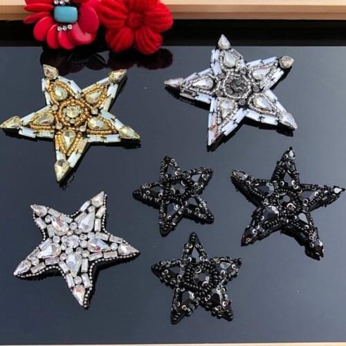 5pcs gold/black/white beads Rhinestones flower appliques patches brooch snowflakes stars DIY clothing accessories
